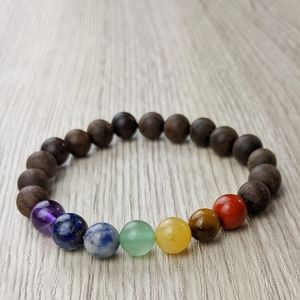7 Chakras 8mm Natural Gemstone Wooden Bead Handmade Stretch Bracelet
